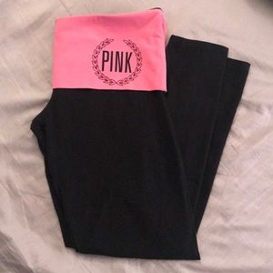 PINK yoga leggings LG pink foldover